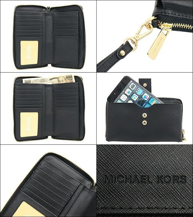 【美麗小舖】MICHAEL KORS MK 黑色 十字紋防刮真皮 長夾 手機包 皮夾 手拿包~M49487