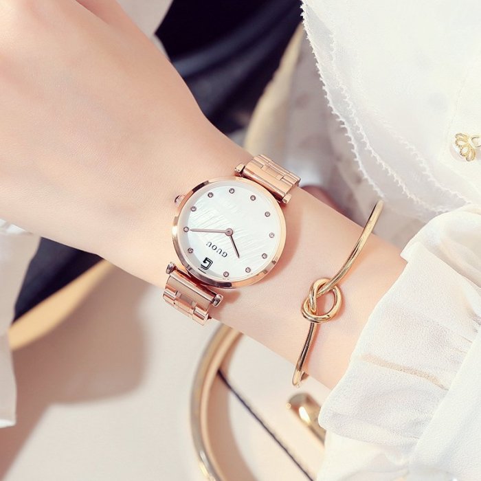 【手錶女】香港古歐手錶女時尚潮流防水休閒超薄水鉆玫瑰金石英錶女士手錶