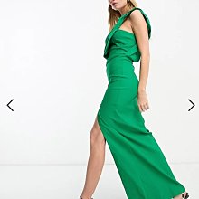 (嫻嫻屋) 英國ASOS-Vesper優雅時尚名媛綠色垂墜單肩平口領長裙洋裝禮服EC23