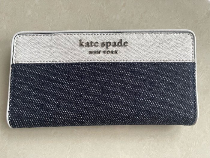 Kate Spade 牛仔藍拚色長夾 large slim bifold wallet