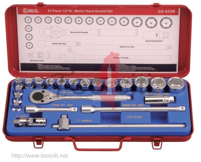 4分公制六角手動套筒22件組(GS-422M)棘輪扳手 萬向套筒 滑桿 火星塞套筒 延長桿 工具城Toolciti