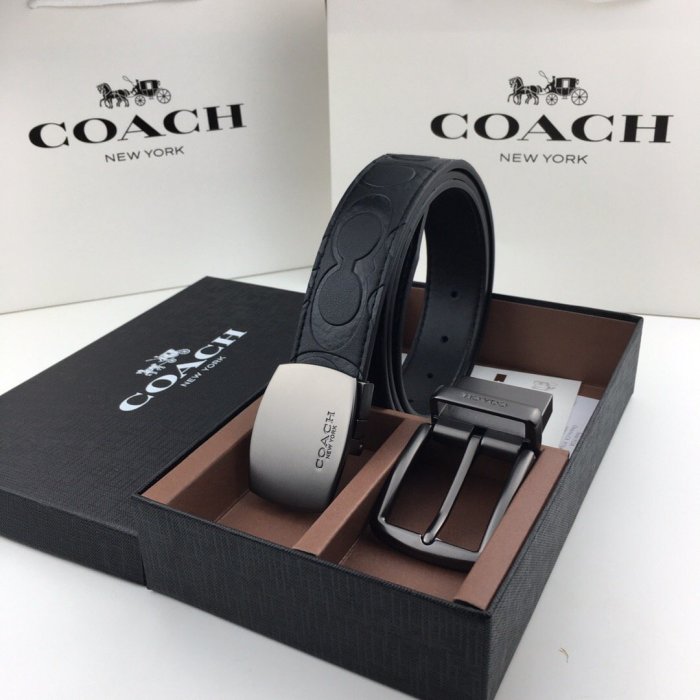 空姐代購 COACH 66125 男士經典 壓C Logo 雙面可用皮帶 版扣 針扣 男士皮帶 腰帶 附購證 下標送禮