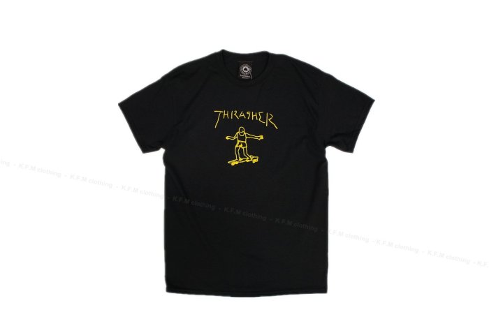 【 K.F.M 】THRASHER GONZ T-Shirt 美國圓筒Tee 滑板人 黑黃配色 短袖 黑色