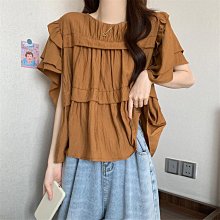 Maisobo 韓系 春夏 法式褶皺娃娃衫氣質圓領寬鬆襯衫上衣 兩色  TO922-  預購