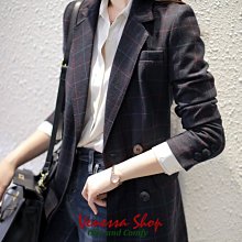 歐美 新款 高顏值英倫貴族氣質 精湛對格工藝格紋 修身好版型 輕奢顯瘦羊毛毛呢西裝外套 (E1042)