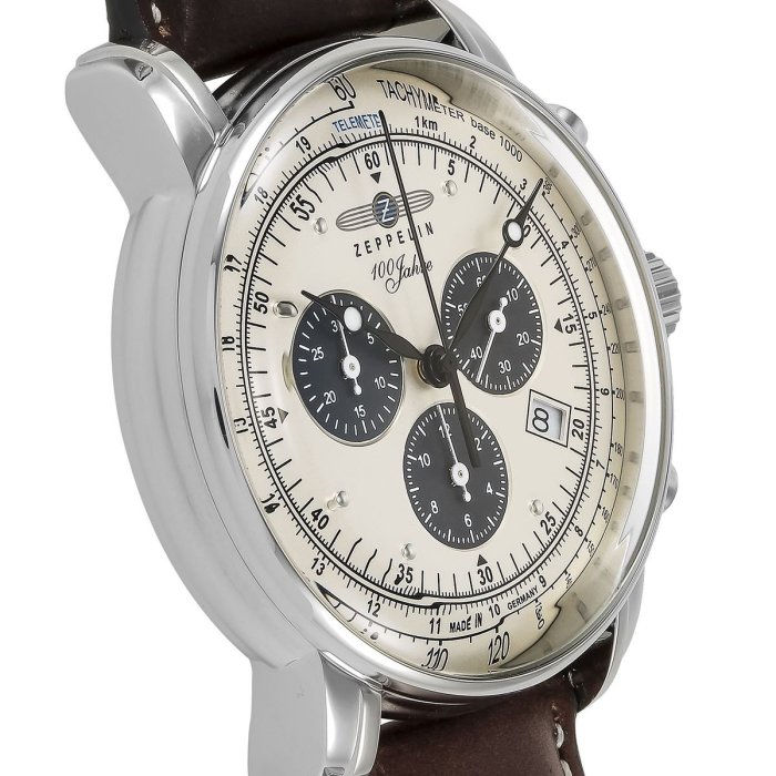 ZEPPELIN 齊柏林飛船 7686-5 手錶 43mm 100周年 日本限定 軍風 米白面盤 深棕色皮錶帶 男錶女錶