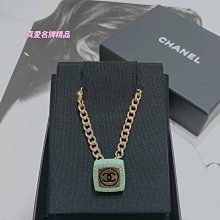 《真愛名牌精品》CHANEL AB8870 壓克力方型 金鍊搭配鑽 雙C項鍊 *全新品*代購