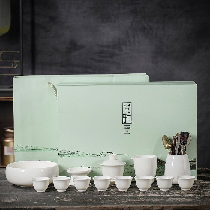 羊脂玉功夫茶具整套裝德化白瓷陶瓷蓋碗茶杯家用客廳輕奢高檔禮盒