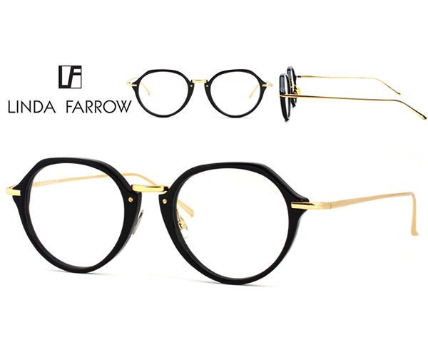 LINDA FARROW▻( 黑色×金色) 眼鏡光學鏡框中性款｜100%全新正品｜特價