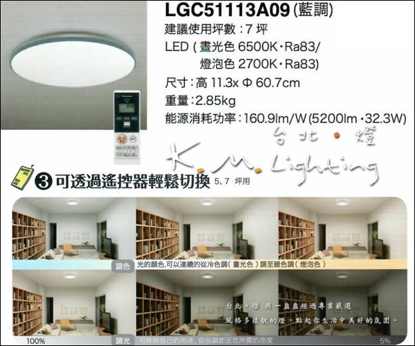 【台北點燈】LGC51113A09 藍調 32.7W 國際牌Panasonic 另有 LGC31102A09 遙控吸頂燈