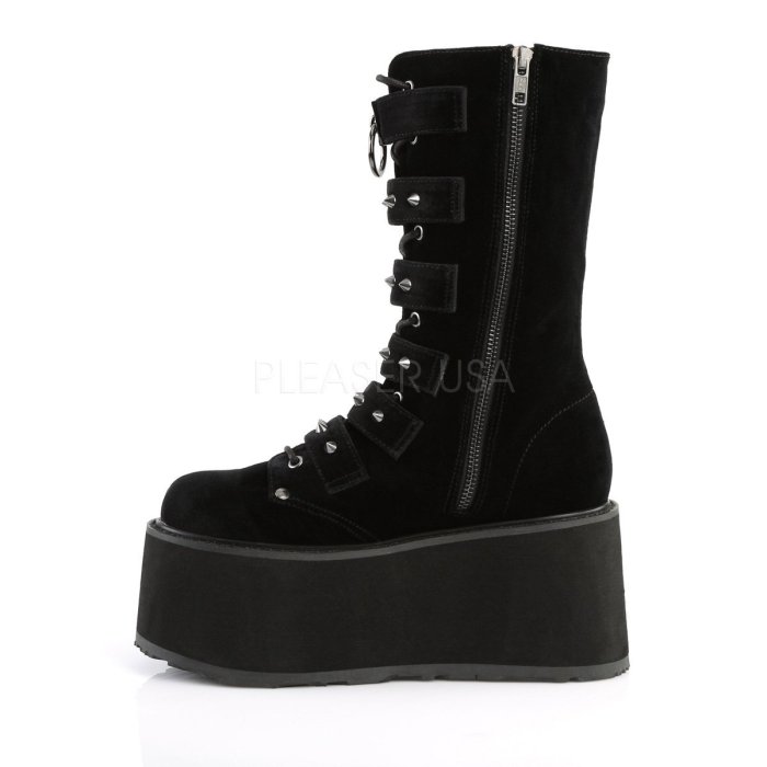 Shoes InStyle《三吋》美國品牌 DEMONIA 原廠正品龐克歌德絲絨金屬板厚底楔型中長馬靴 有大尺碼『黑色』