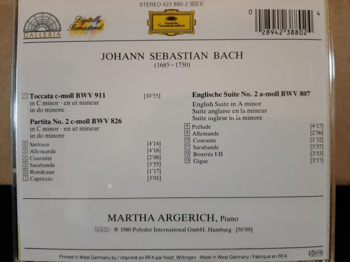 Argerich,Bach-Toccata,Partita,Englische Suite etc,阿格利希演繹巴哈-觸技曲，組曲，英國組曲等，如新。