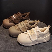 VENESSA~ 歐單 新款 網紅爆款潮鞋 小眾設計 舒適厚底真皮保暖毛絨麵包鞋 3色 (V1464)