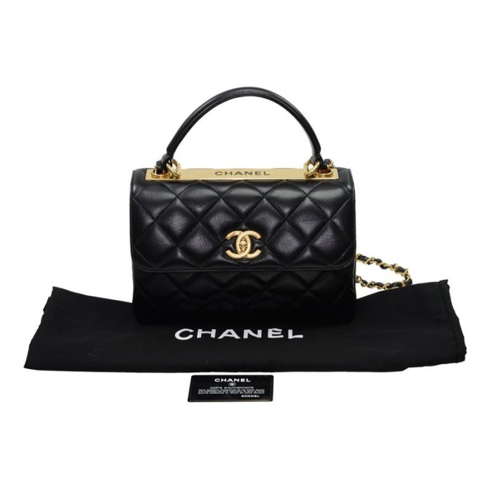 全新正品 Chanel 小香 A92236 手把口蓋包 黑色小羊皮 金鏈 25cm chanel coco