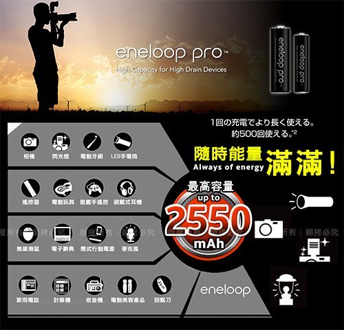 日本製 Panasonic 國際 eneloop pro 3號 2550mAh 低自放電池