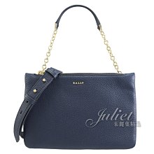 【茱麗葉精品】【全新精品】BALLY 6238441 BRYSSA 金屬LOGO 牛皮雙層手提兩用方包.深藍 現貨