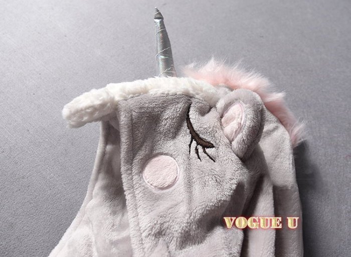 ☆VOGUE U☆英國品牌~立體獨角獸珊瑚絨連帽睡衣 睡袍 聖誕交換禮物(特價) 【O5009X】