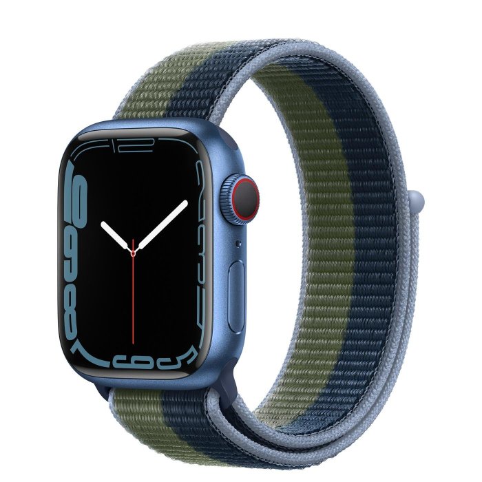 全新未拆［專櫃$1,600］Apple Watch Series 7 45mm 蘋果原廠 雙色深邃藍色配苔綠色運動錶環 42 44運動型錶Nike透氣尼龍織紋