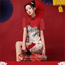 旗袍女國潮旗袍洋裝夏季新款改良版紅色中國風年輕款日常裝少女短款連身裙-絕代風華-水水女人國