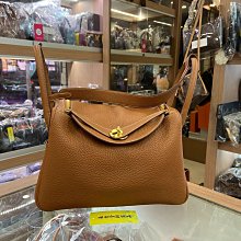 ☆最愛二手精品☆ HERMES LINDY 30cm 全新愛馬仕焦糖金棕色全皮金釦手提包肩背包兩用包 30 TC U刻 37 XG5264