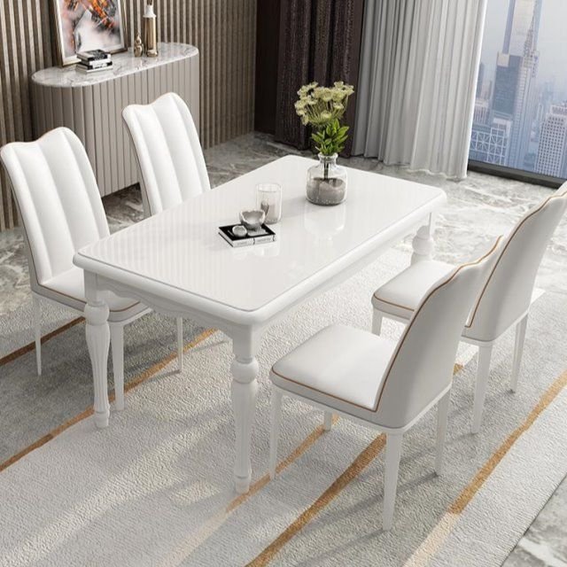 【現貨】高檔實木餐桌椅組合現代簡約小戶型鋼化玻璃北歐長方形歐式家用飯-cici隨心購1