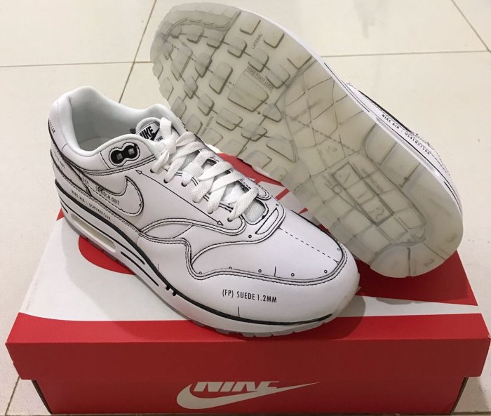 Nike AIR MAX1 SKETCH TO SHELF CJ4286-100 白手稿 全白 聯名全新 尺寸US7=25cm