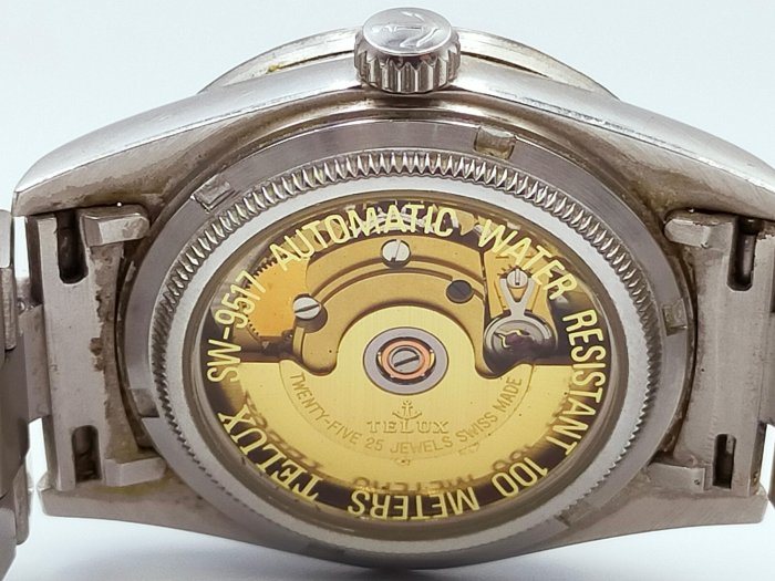 【TELUX】TELUX 鐵力士SW9517 貝殼水鑽面鑽圈 日期顯示 不銹鋼經典錶款 經典男錶