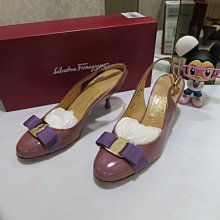 Salvatore Ferragamo  未使用 真品 藕紫色 蝴蝶結 高跟 涼鞋 尺寸 5.5 現貨