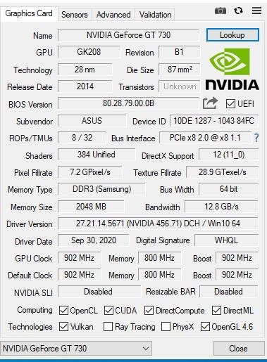 售華碩 GT730-MG-2GD3  2GB DDR3 64BIT 顯示卡(良品)(1元起標)