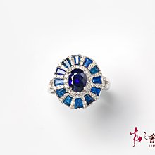 ＊奢華大道國際精品＊【J0907】1.26CT 天然藍寶石 太陽花造型 白K金鑽戒 13.5號