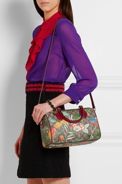 Gucci Linea A printed canvas Bag 小型 花卉波士頓包 紅皮邊