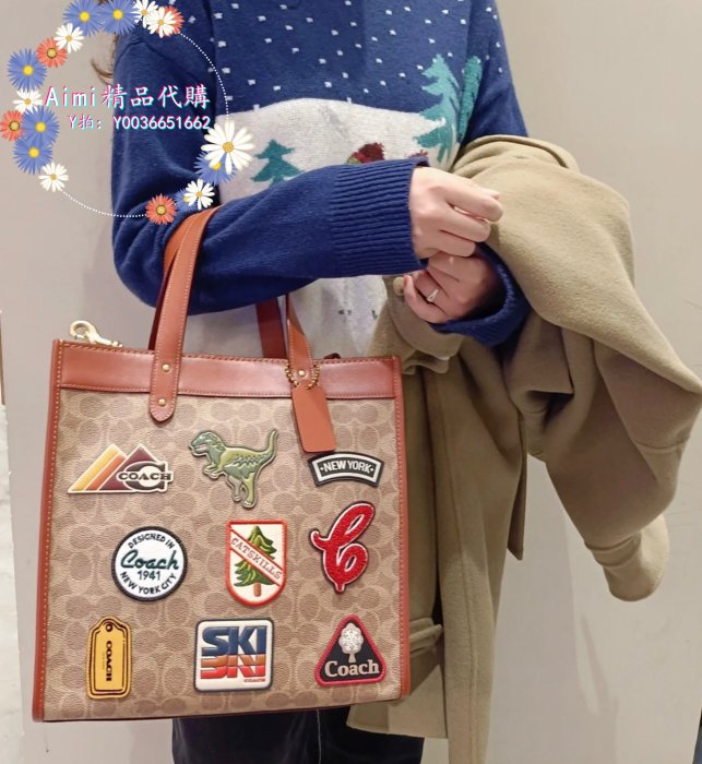 Aimi精品代購 Coach C6846 蔻馳新款Rexy恐龍印花女士托特包 附購證 商品吊牌標籤