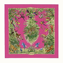 ［現貨/預購］Hermes Equateur wash 90 赤道叢林 手洗絲巾 豹 鸚鵡 野生動物  粉色 Rose Vif/Vert/Jaune