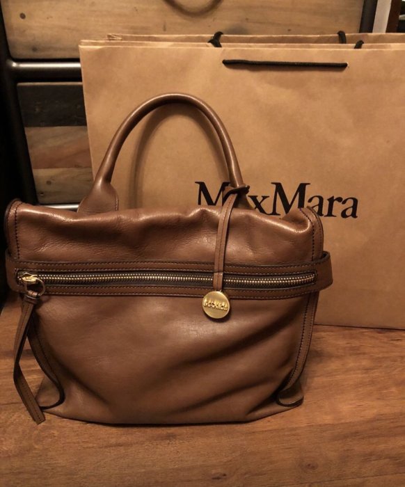 Max Mara 副牌 max&co 咖啡色真皮包原價 25800 機車包 rabeanco salad tough