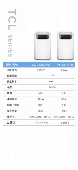 【24期零利率】TCL 移動式冷氣 TAC-12CHPA/KN 冷氣 暖氣 除溼 送風 超強四合一功能超齊全機種