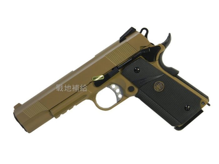 【戰地補給】台灣製WE M1911 MEU魚骨戰術版沙色全金屬瓦斯槍(滑套可動可後定，後座力大)