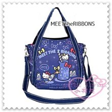 ♥小花花日本精品♥ Hello Kitty 2way帆布托特包深藍牛奶瓶夜空蝴蝶結手提包側背包外出包 42157304