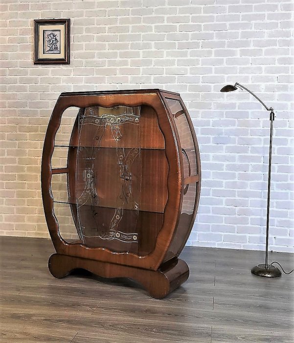 【卡卡頌  歐洲古董】英國 Art Deco  雙弧面 酒桶 展示櫃 玻璃櫃 收納櫃 歐洲老件 ca0137 ✬
