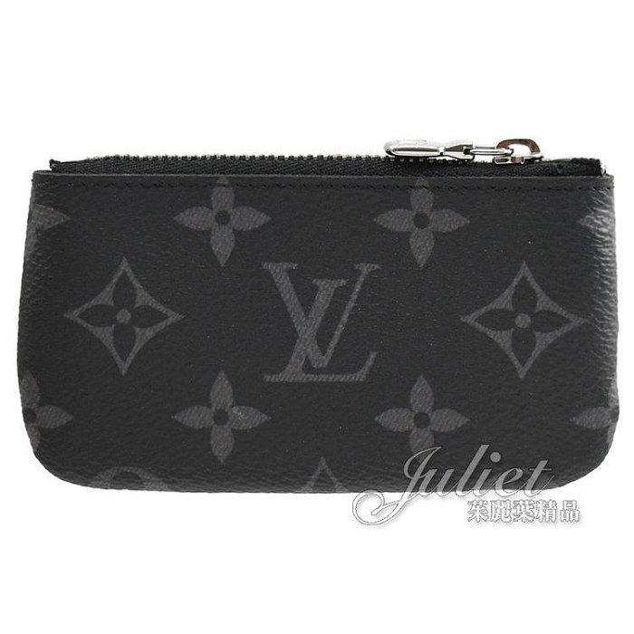 【熱賣精選】Louis Vuitton LV M80905 雙面撞色Monogram帆布鑰匙零錢包.黑/灰 現貨在臺