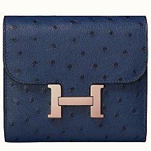 ［預購］Hermes Constance Wallet 鴕鳥皮 Bleu Iris 藍 玫瑰金釦 頂級玩家必備短夾 皮夾 可加背帶/銀鍊變woc