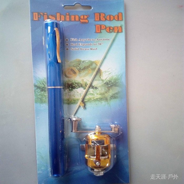 金屬鋼筆魚竿 迷你塑膠鼓輪 塑泡殼包裝 pen fish rod