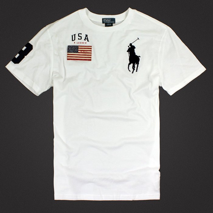 美國百分百【Ralph Lauren】 T恤 大馬 RL T-shirt 國旗 男 上衣 短Tee 白色 棉T C878