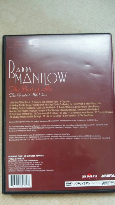 Barry Manilow - The Best Of Me The Greatest Hits Tour DVD