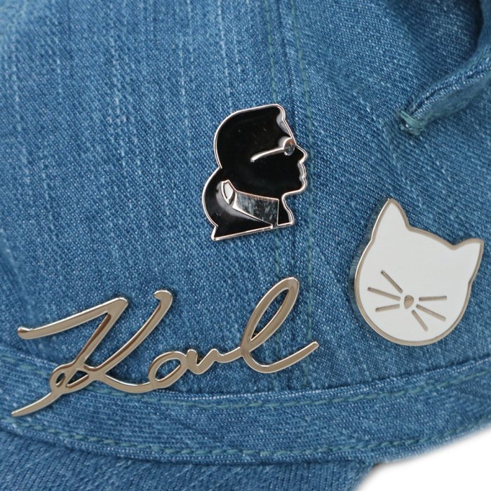 【AYW】KARL LAGERFELD CAP 卡爾 拉格斐 老佛爺 丹寧 牛仔 別針 貓耳帽 老帽 棒球帽 鴨舌帽