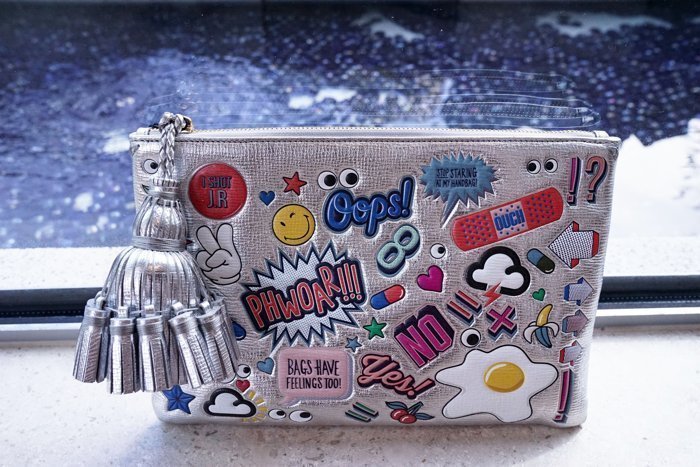 Anya Hindmarch Stickers Georgiana large clutch 貼圖瀏蘇手包 銀