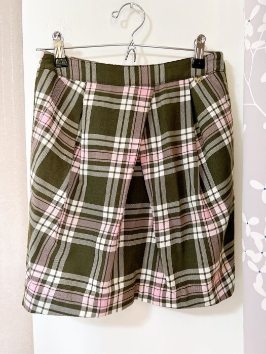 專櫃品牌Scottish House正品漂亮粉咖格紋短裙膝上裙 雙口袋 尺寸S