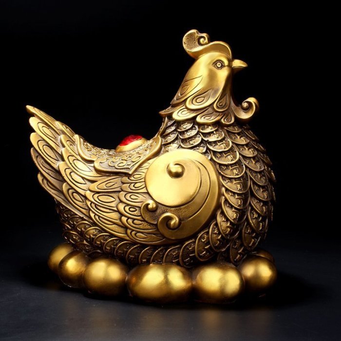 【熱賣精選】黃銅金錢下蛋母雞孵蛋母雞創意家居工藝品擺件 1尺金錢母雞
