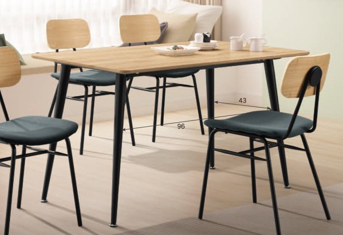 【N D Furniture】台南在地家具-開店用經濟型黑砂鐵腳MDF貼皮120cm餐桌TH