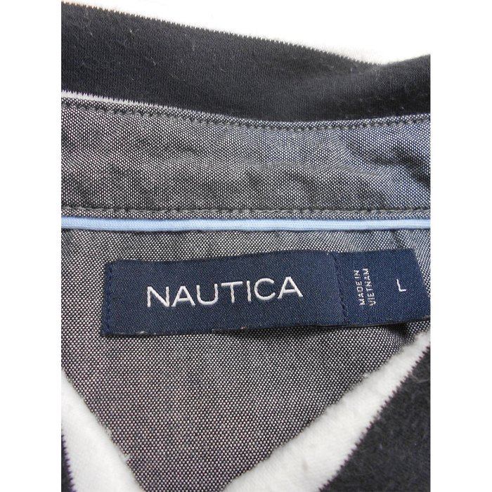 男 ~【NAUTICA】黑色+白色條紋POLO衫 L號(4D48)~99元起標~