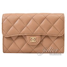 【茱麗葉精品】全新商品 CHANEL 專櫃商品 AP0232 經典雙C菱格紋小牛皮釦式中夾.棕/淡金 現貨